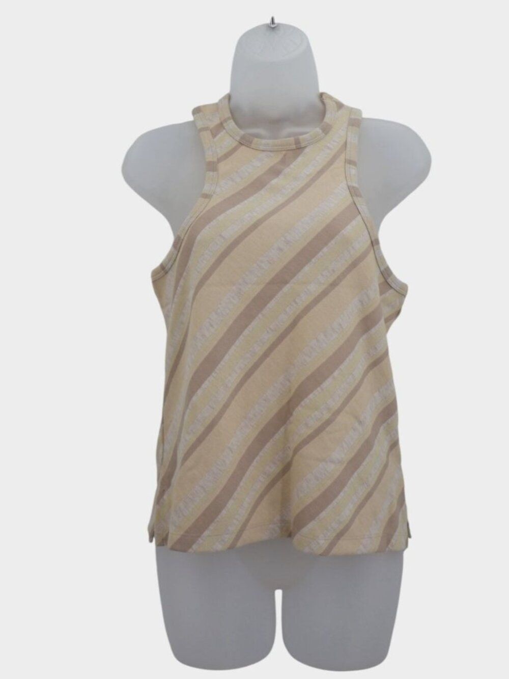 Free People Sidelines Tank Top Tan Beige Diagonal Stripe Mock Neck Size Small